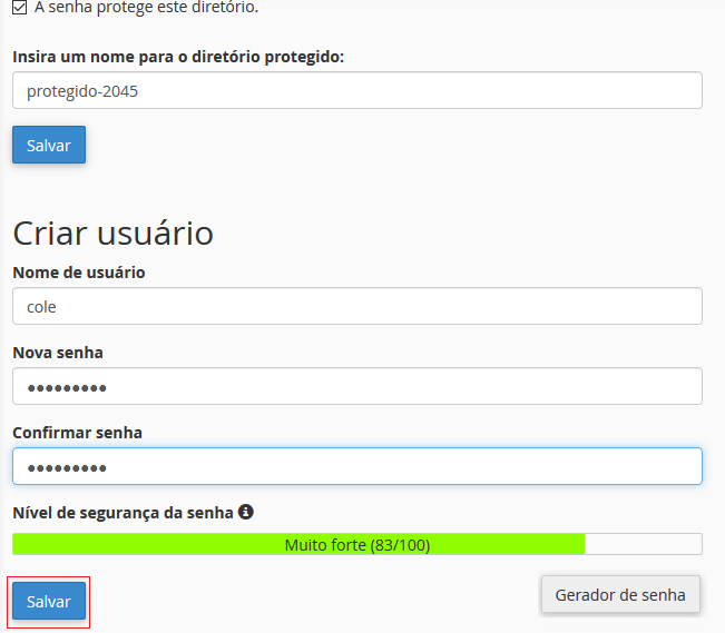 Criando usuário. Criando usuário.