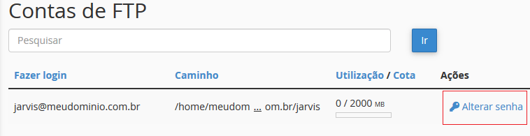 Contas de FTP. Contas de FTP.