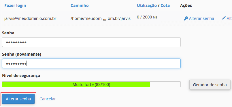 Trocando a senha. Trocando a senha.