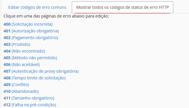 Mostrar todos os códigos de status de erro HTTP Mostrar todos os códigos de status de erro HTTP