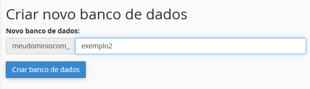 Dê nome ao novo banco de dados. Dê nome ao novo banco de dados.
