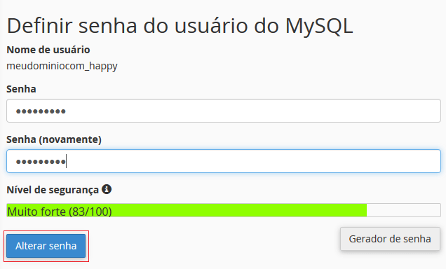 Informando nova senha. Informando nova senha.