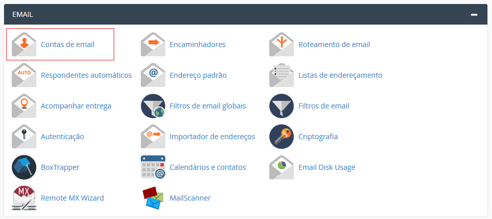 Na aba Email do CPanel. Na aba Email.