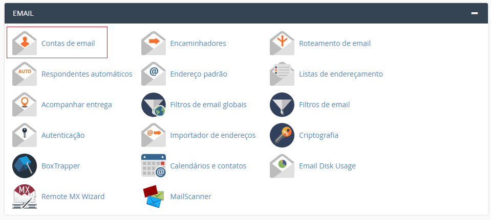 Na aba Email do CPanel. Na aba Email.