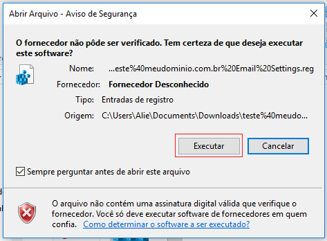 Executar o arquivo. Executar o arquivo.