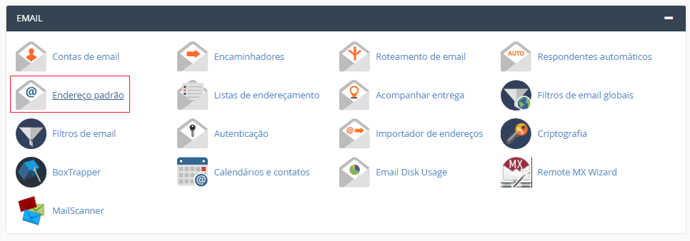 Na aba Email do CPanel. Na aba Email.