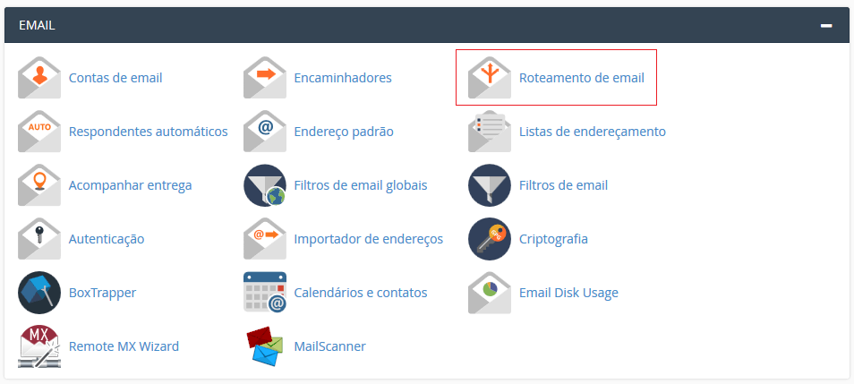 Na aba Email do CPanel. Na aba Email.