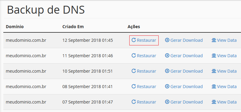 Selecione o backup. Selecione o backup.