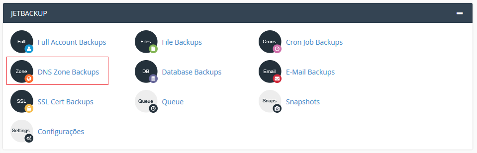 Na aba JetBackup. Na aba JetBackup.