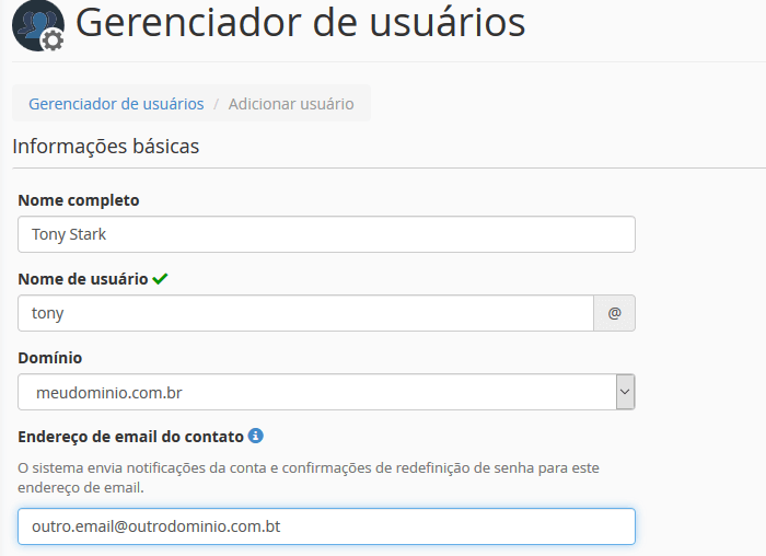 Adicionando usuário - Informações básicas. Adicionando usuário - Informações básicas.