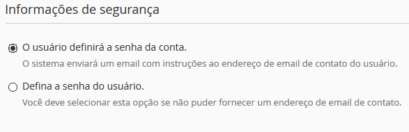 Adicionando usuário - Informações de segurança. Adicionando usuário - Informações de segurança.