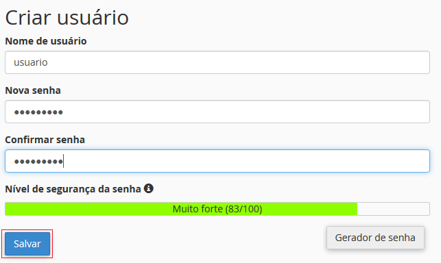 Criando usuário. Criando usuário.