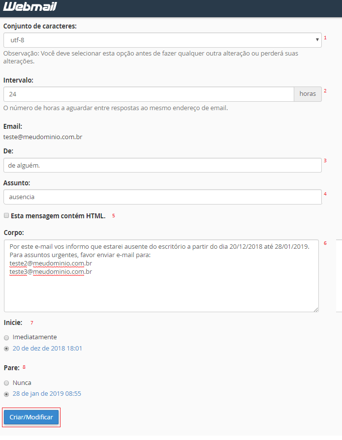Configurando nova resposta automática. Configurando nova resposta automática.