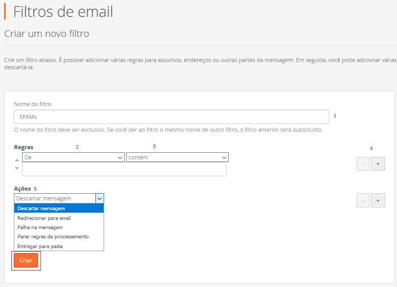 Configurando o novo filtro. Configurando o novo filtro.